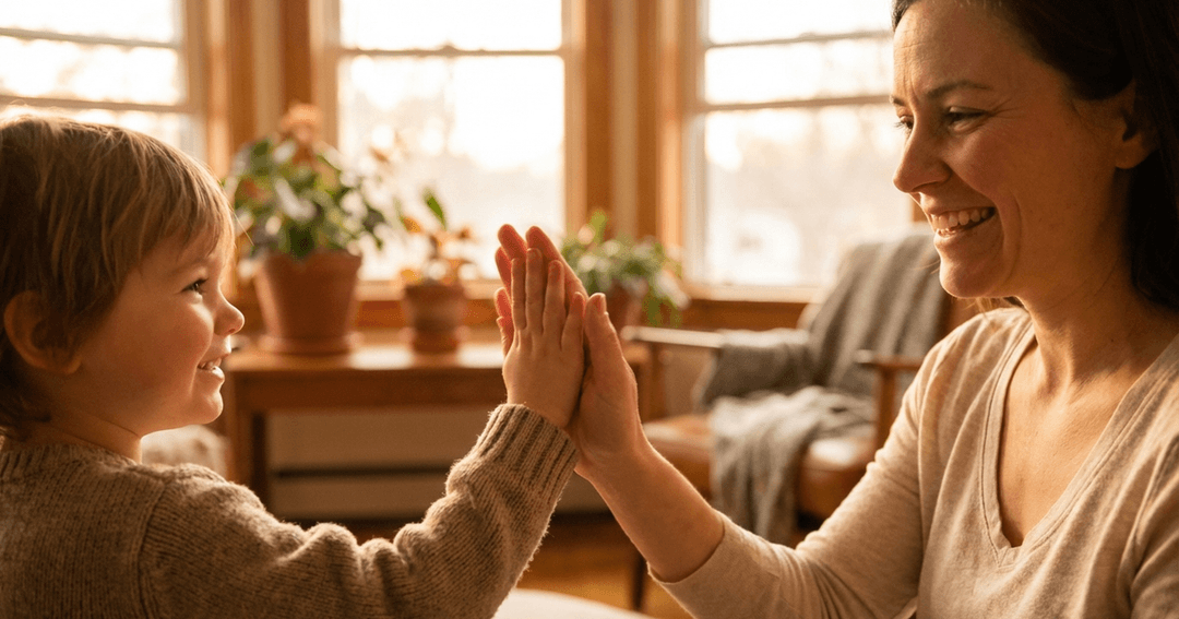 Parent and child celebrating a learning milestone