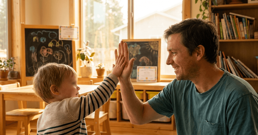 Parent and child celebrating learning milestone